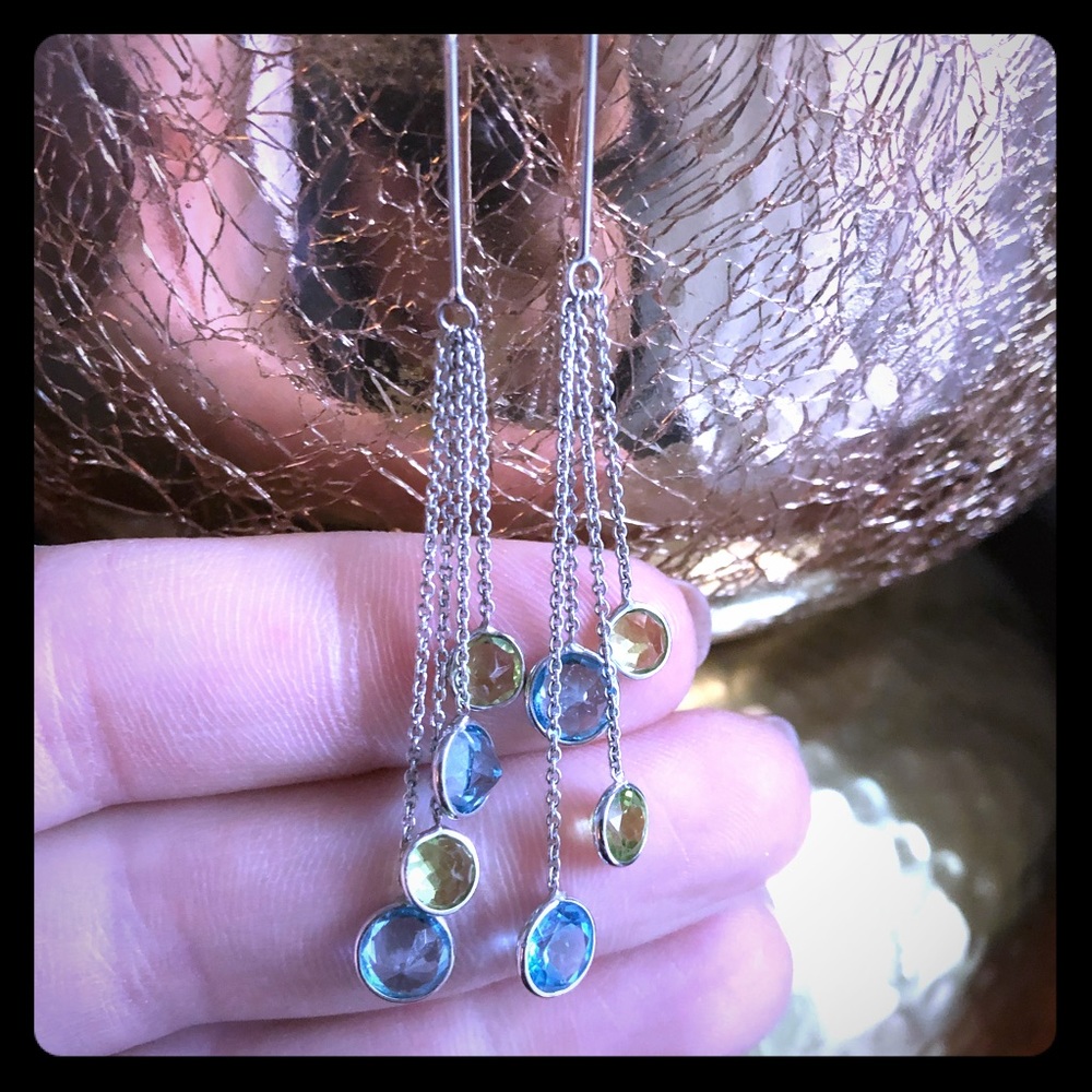 14k gold, blue topaz and peridot earrings